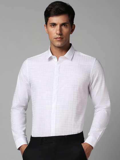 Louis Philippe Slim Fit Grid Tattersall Checked Pure Cotton Formal Shirt