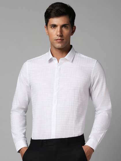 Louis Philippe Slim Fit Grid Tattersall Checked Pure Cotton Formal Shirt