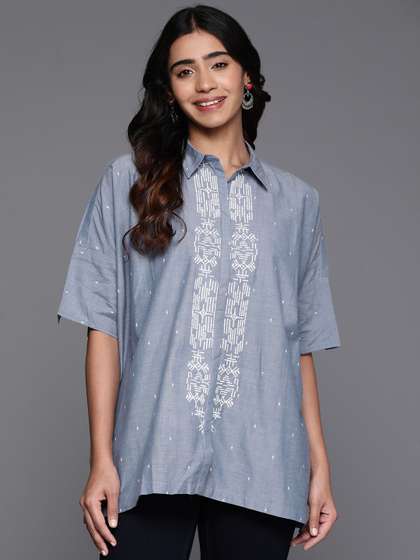 Biba Dobby Weave
                        Cotton Shirt Style Longline Top