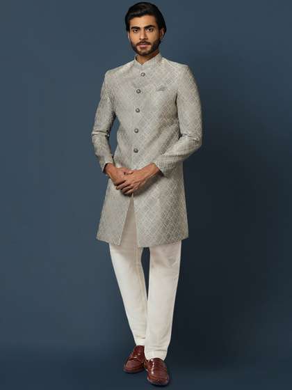KISAH Men
                          Woven-Design Cotton Indowestern Sherwani
                          Churidar Set
