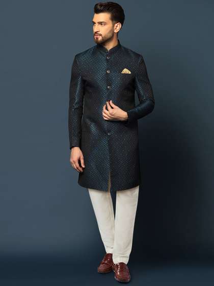 KISAH Men Woven-Design
                      Cotton Indowestern Sherwani Churidar Set