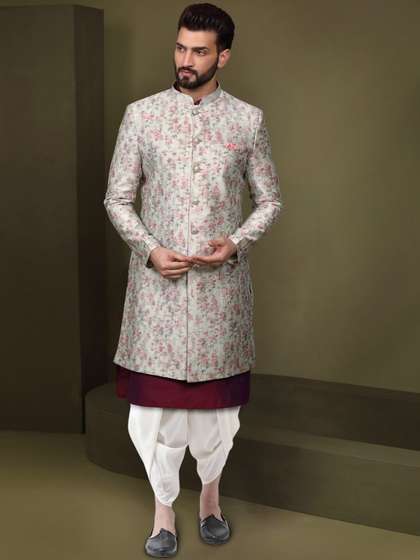 KISAH Floral Woven
                          Design Sherwani Dhoti Set