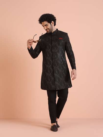 KISAH Men
                          Self-Design Indowestern Sherwani &
                          Trousers Set