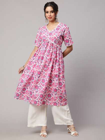 SAK JAIPUR Floral
                          Printed Pure Cotton Empire Kurta