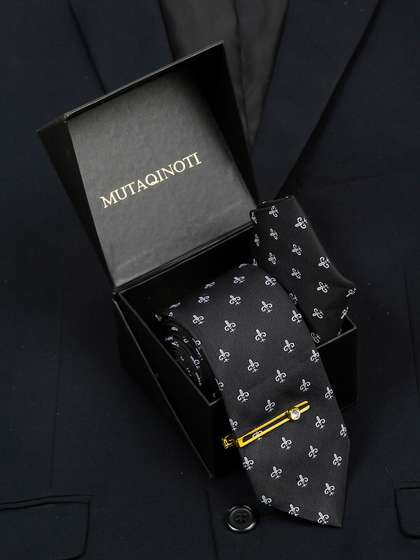MUTAQINOTI Mens Woven
                    Design Silk Accessory Gift Set