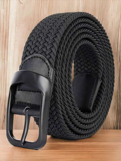 The Roadster Lifestyle
                    Co. Men Black Textured Stretchable Belts