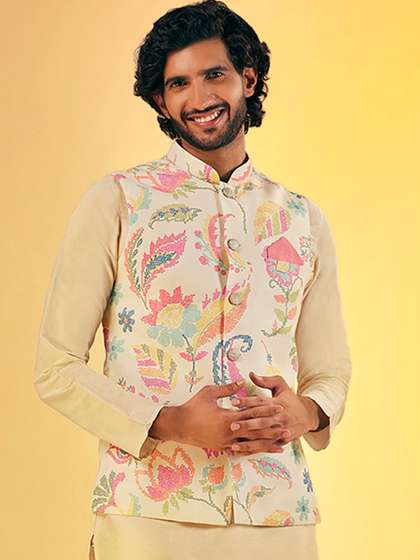 KISAH Floral Printed Nehru Jacket