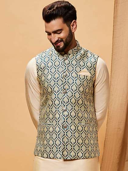 KISAH Woven Design Nehru Jacket