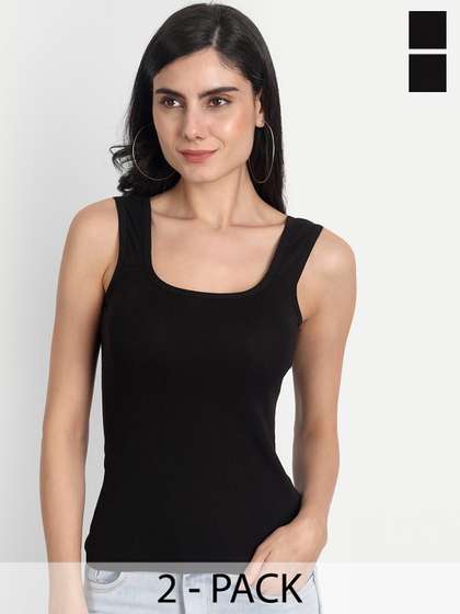 Aimly Pack Of 2
                        Square Neck Sleeveless Cotton Camisoles