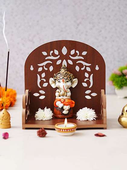 Artisyn Floral Wood Easy to Clean Ganesh Chaturthi Pooja Shelves