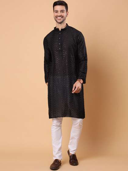 House of Pataudi Sequinned Liva Straight Kurta