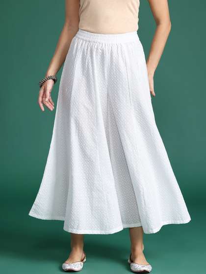 Sangria Embroidered Flared Palazzos