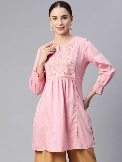 Nayam By Lakshita Women Solid A-Line Kurti with Lace & Dori Embroidery