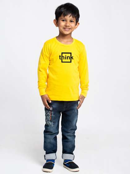 Friskers Boys Yellow Typography Printed Slim Fit T-shirt