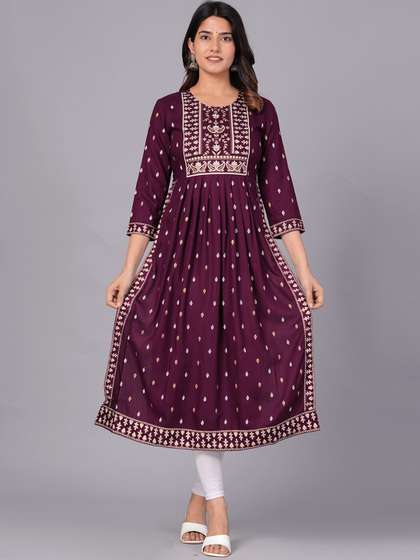KALINI Ethnic Motifs Printed Pleated A-Line Kurta