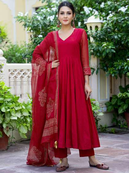 GoSriKi Anarkali Kurta with Trousers & Dupatta