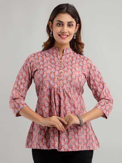 FERANOID Floral
                        Printed Pure Cotton Pleated A-Line Kurti