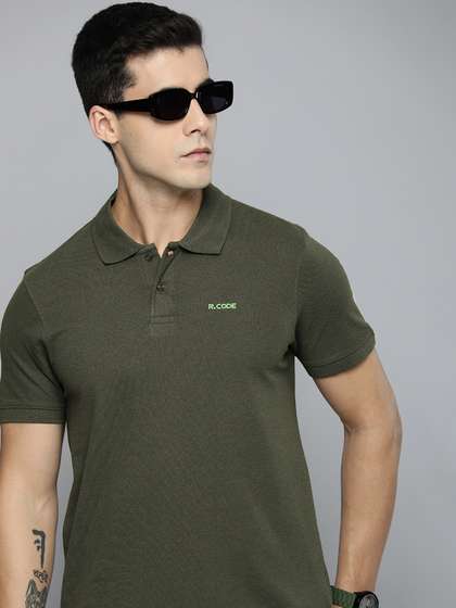 R.Code by The Roadster Life Co. Men Solid Polo Collar T-shirt