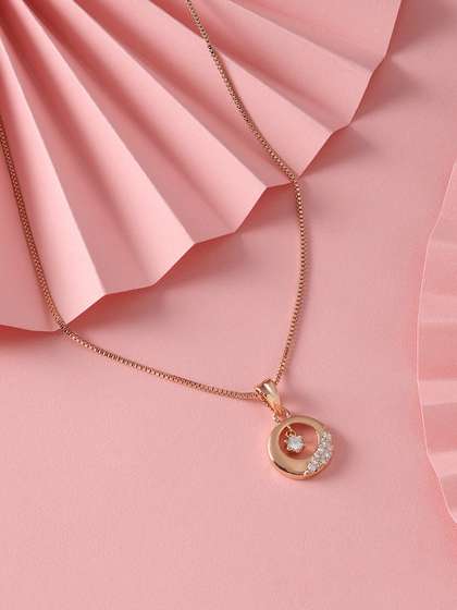 Zaveri Pearls Rose
                          Gold-Plated CZ-Studded Pendant With Chain