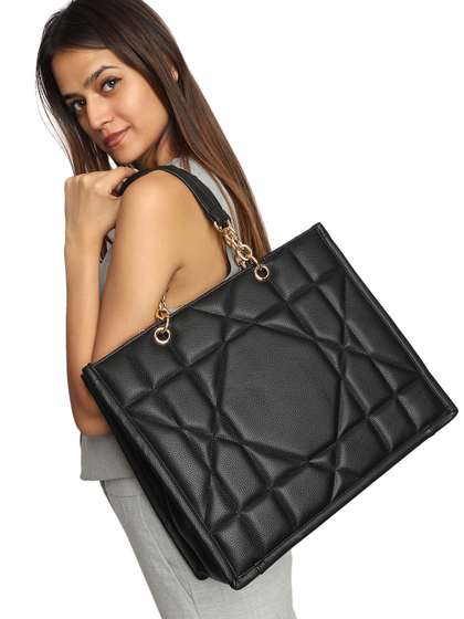 MINI WESST
                          Textured Structured Tote Bag With Quilted Up
                          To 16 Inch