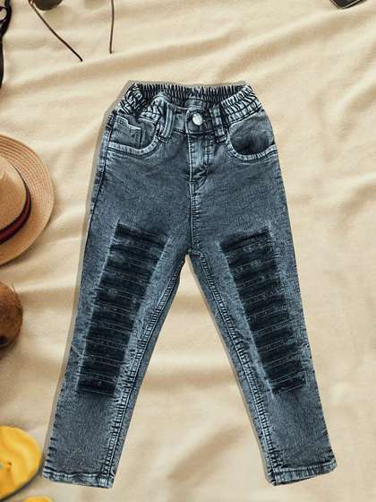 A-Okay Boys Slim Fit
                    High-Rise Heavy Fade Ripped Stretchable Jeans