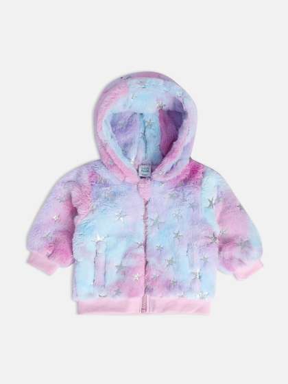 MINI KLUB Girls Self
                    Design Hooded Embroidered Detail Lightweight Bomber
                    Jacket