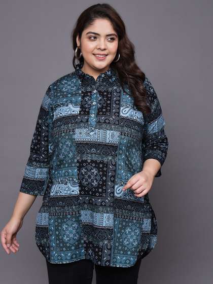 Tissu Ethnic Motifs Printed Shirt Collar Pure Cotton Kurti