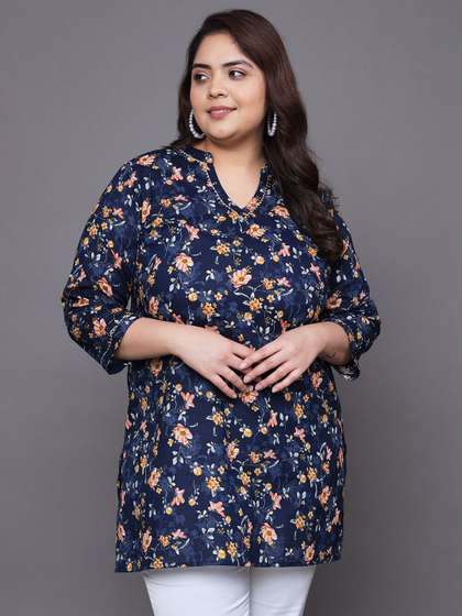 Tissu Plus Size
                        Floral Printed V-Neck Gotta Patti Pure Cotton
                        Kurti
