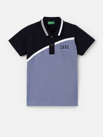 United Colors of Benetton Boys Colourblocked Polo Collar Pure Cotton T-shirt