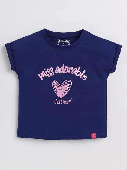 Ginie Girls Graphic
                    Printed Extended Sleeves Pure Cotton Top