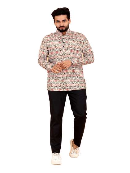Bought First Printed Slim Fit Cotton Kurta