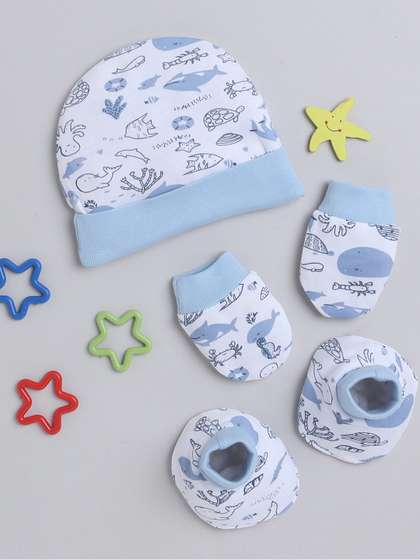 BUMZEE Boys Printed
                    Beanie With Mitten Bootie Set