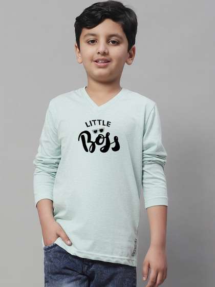 Friskers Boys Typography Printed V-Neck Pure Cotton T-shirt