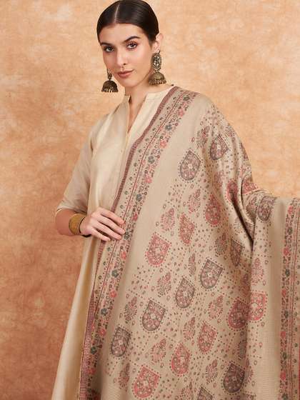 Sangria Ethnic Motifs Woven Design Winter Pashmina Shawl