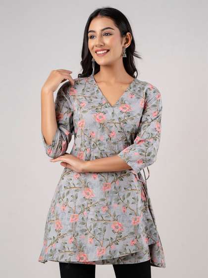 FERANOID Floral
                        Printed Pure Cotton A Line Kurti