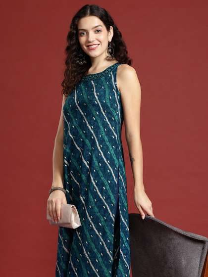 Anouk X fwd Leheriya Printed Halter Neck Thread Work Kurta