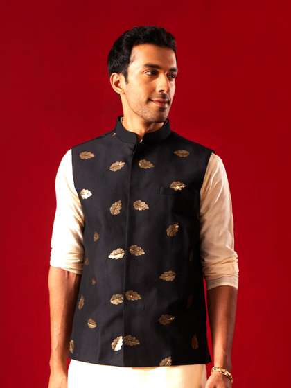 VASTRAMAY Woven Design Nehru Jacket