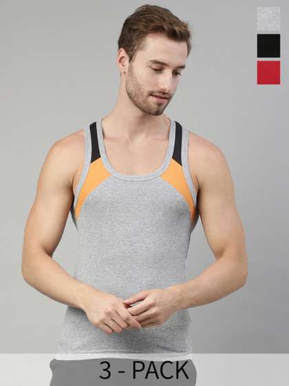 DIXCY SCOTT Men
                          Pack of 3 Combed Cotton Racerback Color Block
                          On Shoulder Gym Vest