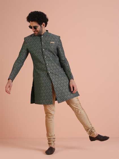 KISAH Printed
                        Mandarin Collar Sherwani Set