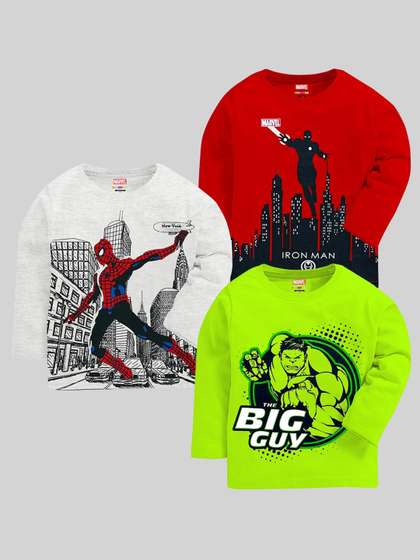 KUCHIPOO Kids Pack Of 3 Superhero Printed T-shirt
