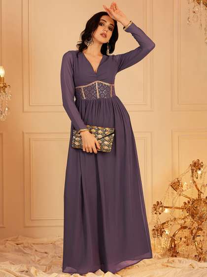 indo street
                        Embellished Fit & Flared Maxi Ethnic Dress