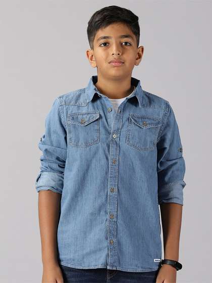 KiddoPanti Boys Spread
                    Collar Denim Casual Shirt