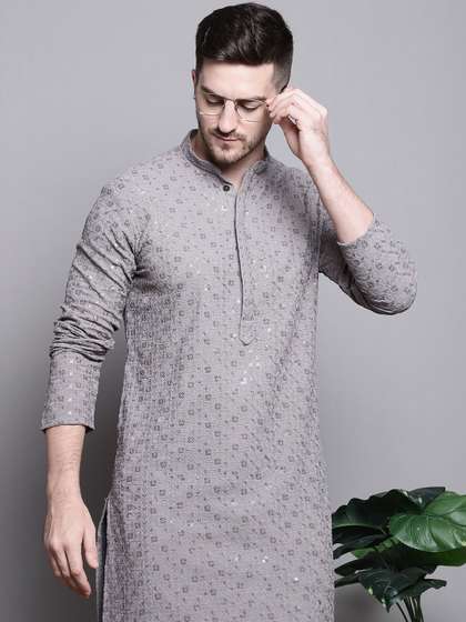 Jompers Ethnic
                        Motifs Embroidered Sequinned Cotton Straight
                        Kurta