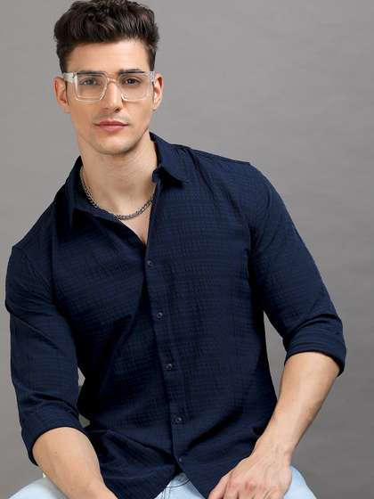 HERE&NOW Self
                        Design Slim Fit Popcorn Texture Casual Shirt