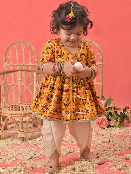 VASTRAMAY Girls Ethnic
                    Motifs Printed Angrakha Kurta With Dhoti Pants
