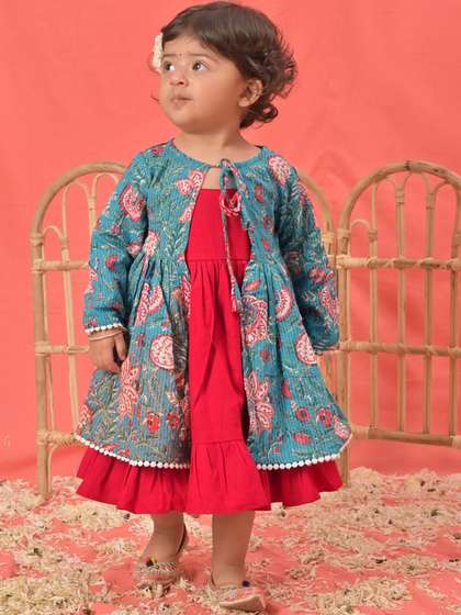 VASTRAMAY Girls Dress & Printed Jacket