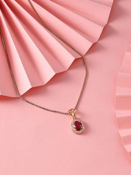 Zaveri Pearls Rose
                          Gold-Plated CZ Studded Pendant With Chain