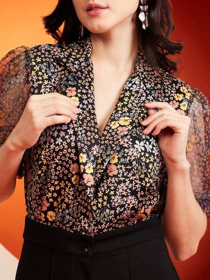 KASSUALLY Floral Printed Puff Sleeves Basic Jumpsuit