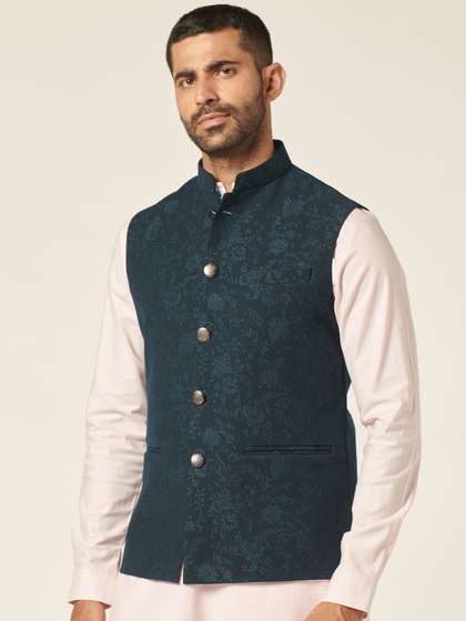 MR BUTTON Floral Printed Nehru Jacket