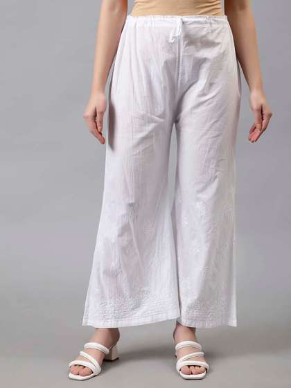 Seva Chikan Ethnic Motifs Embroidered Straight Fit Palazzos